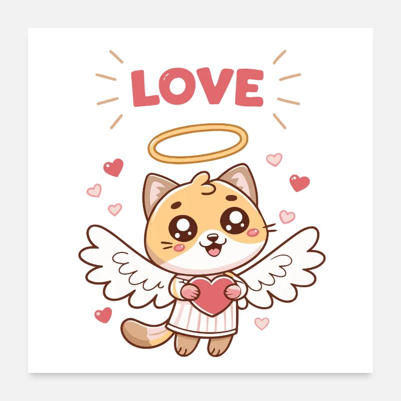 Angelic Cat Heart and Wings Poster 24" x 24" (60x60 cm)