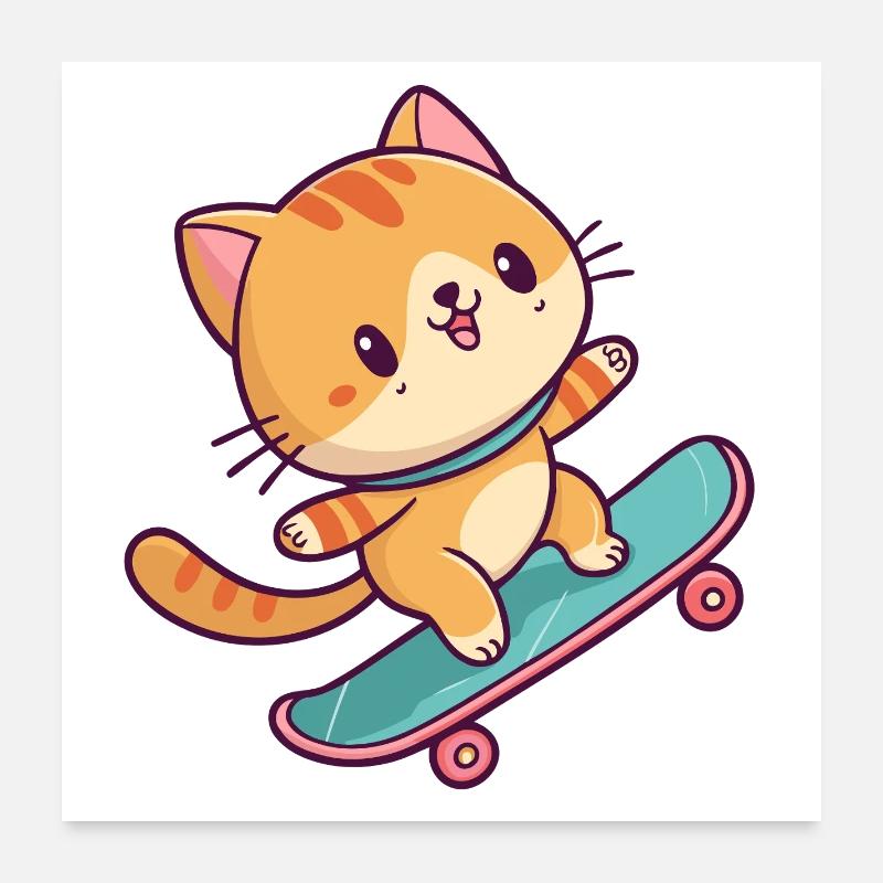 Buntes Skateboard-Kätzchen Poster 60x60 cm