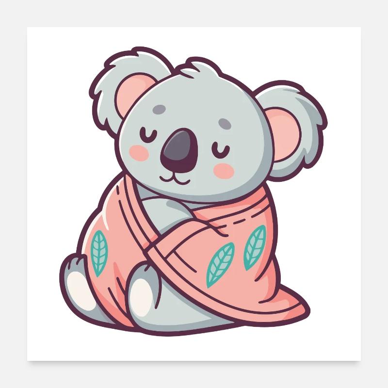 Kuscheliger Koala, eingehüllt in eine rosa Decke, eingewickelt Poster 60x60 cm