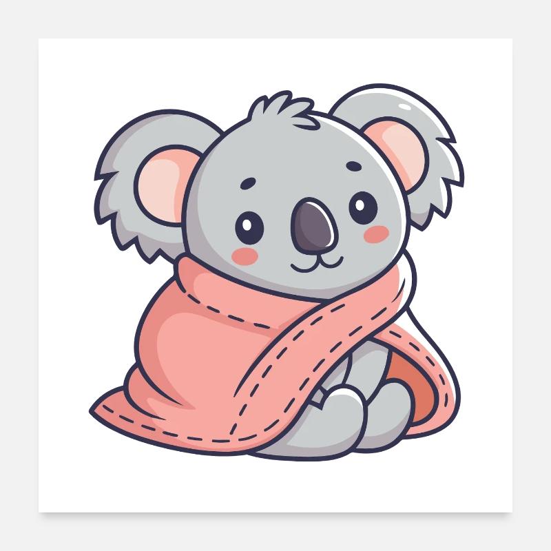 Koala cosy dans une écharpe rose Poster 60 x 60 cm