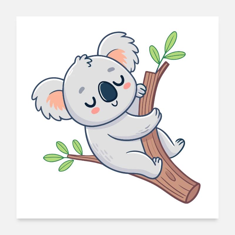 Koala rêveur sur branche joyeuse Poster 60 x 60 cm