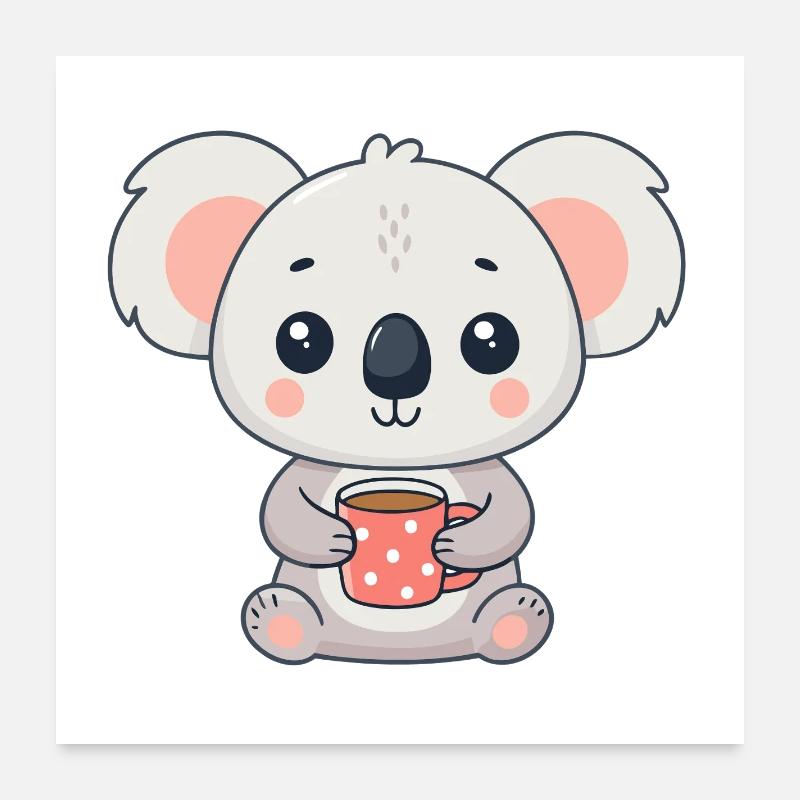 Koala mignon au café Poster 60 x 60 cm