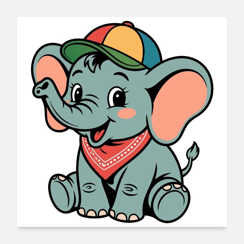 Kunterbunter Elefant mit Bandana Poster 60x60 cm