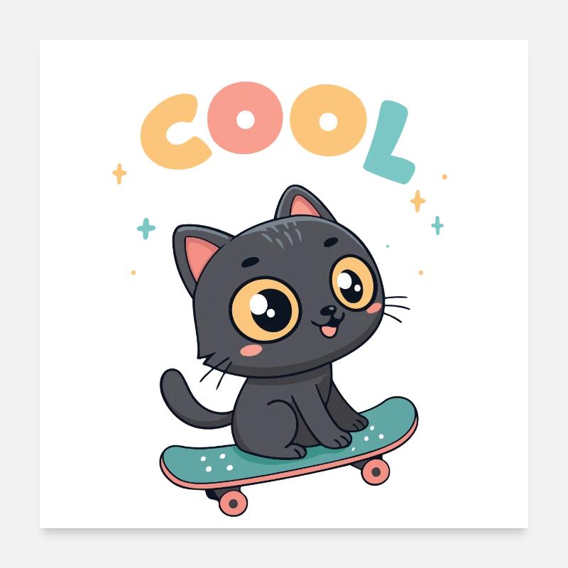 Chat skateboard pastel Poster 60 x 60 cm