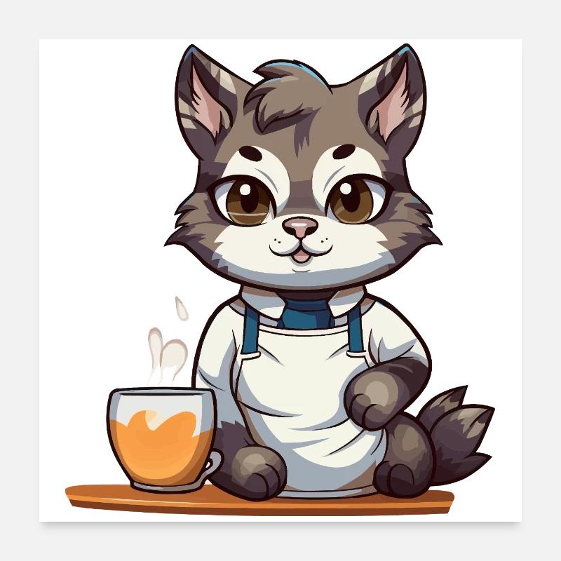 Kaffeekätzchen im Barista-Outfit Poster 60x60 cm