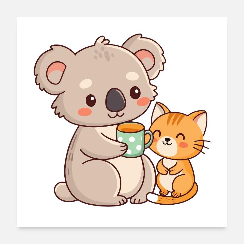 Koala and Cat Cute Coffee Poster 24" x 24" (60x60 cm)
