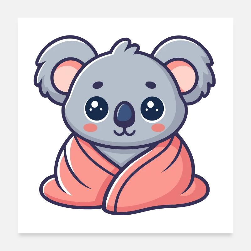 Koala kawaii enveloppé dans drap rose Poster 60 x 60 cm