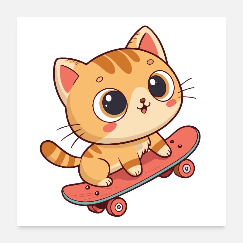 Chaton skate sur planche tendance Poster 60 x 60 cm