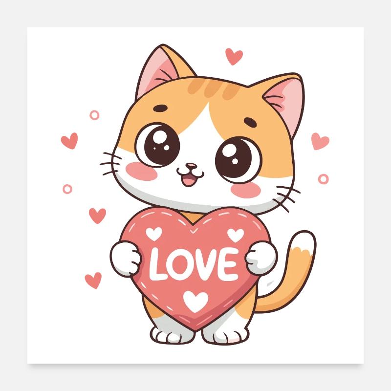 Cute Kitten Heart LOVE Poster 24" x 24" (60x60 cm)