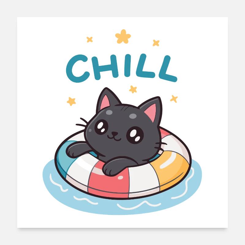 Chat Flottant Chill Bouée Poster 60 x 60 cm
