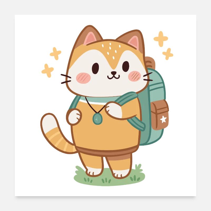 Cute Adventurer Cat Backpack Poster 24" x 24" (60x60 cm)