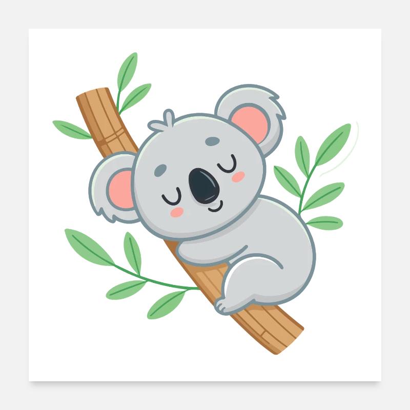 Koala rêveur sur branche tropicale Poster 60 x 60 cm
