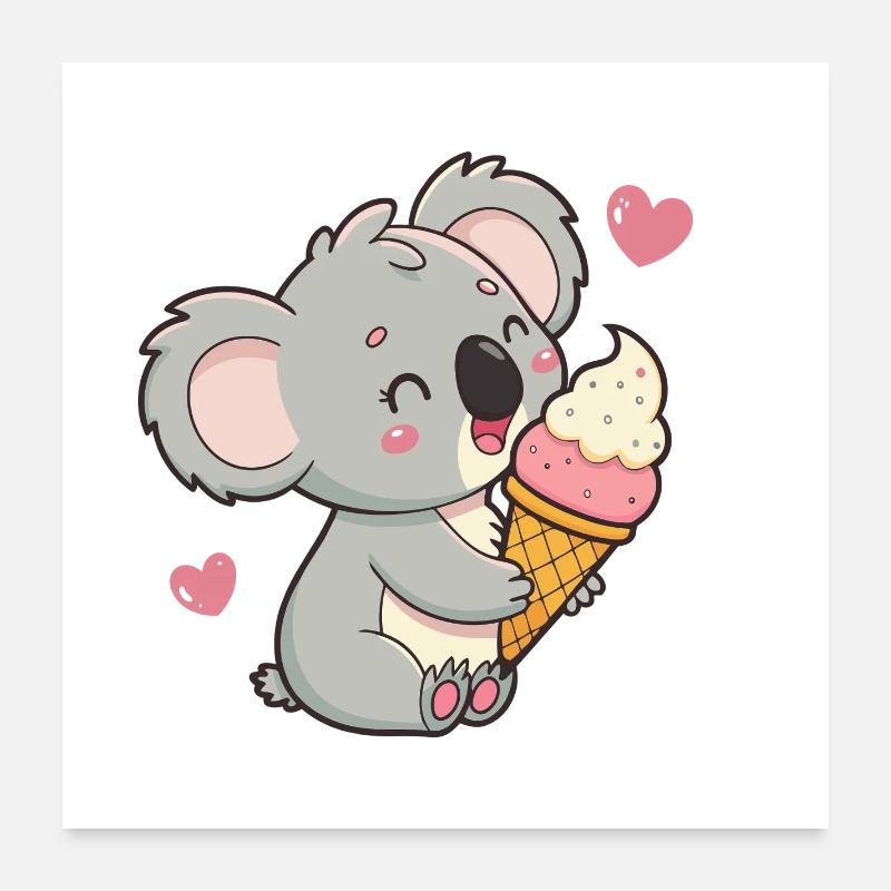 Koala gourmand et crème glacée pastel Poster 60 x 60 cm