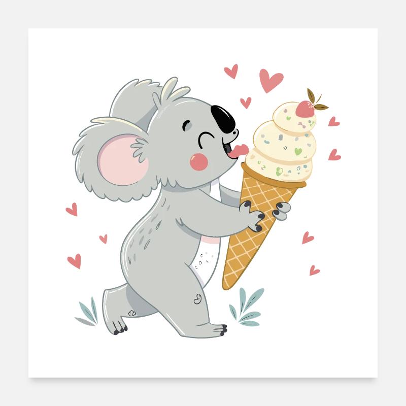 Gourmet-Koala und Eiscremeherzen Poster 60x60 cm