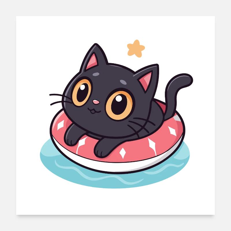 Kawaii-Katze auf rosa Boje Poster 60x60 cm