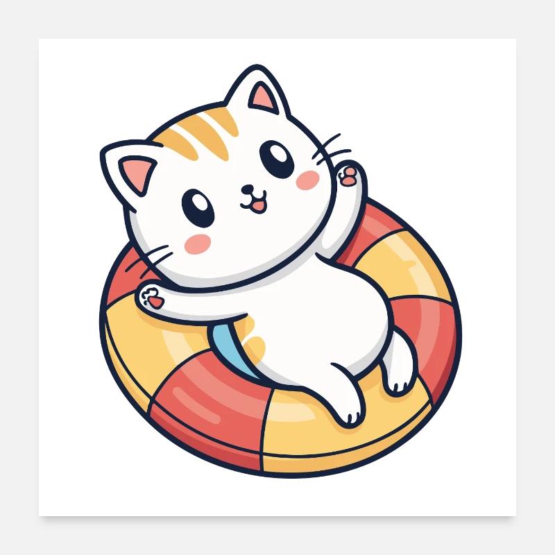 Chat mignon sur bouée de sauvetage Poster 60 x 60 cm