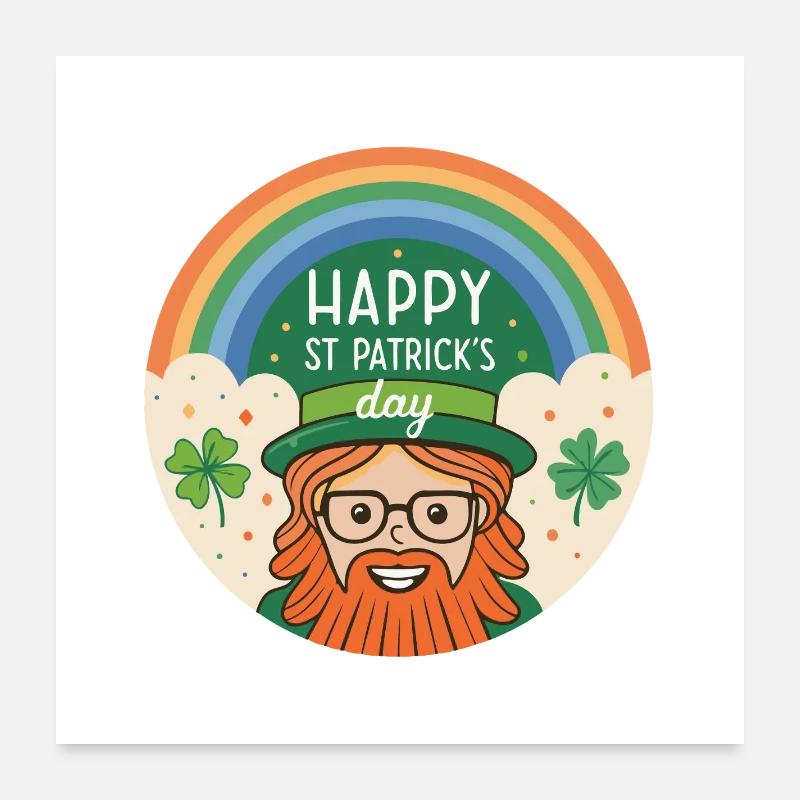 Leprechaun Arc-en-ciel Saint Patrick Poster 60 x 60 cm