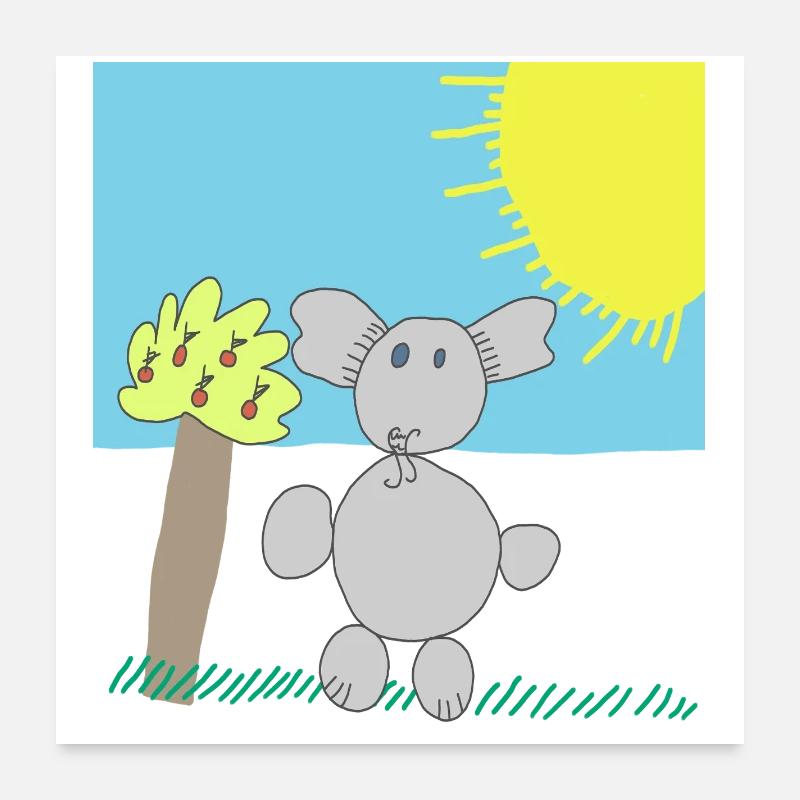 Whimsical Elephant Under a Bright Sun Poster 24" x 24" (60x60 cm)