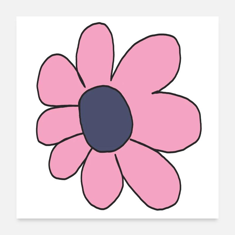 Fleur de dessin animé rose pastel - Poster 60 x 60 cm - blanc
