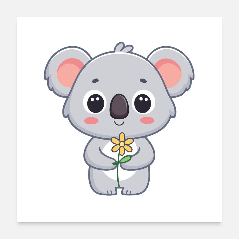 Koala mignon et fleur lumineuse Poster 60 x 60 cm