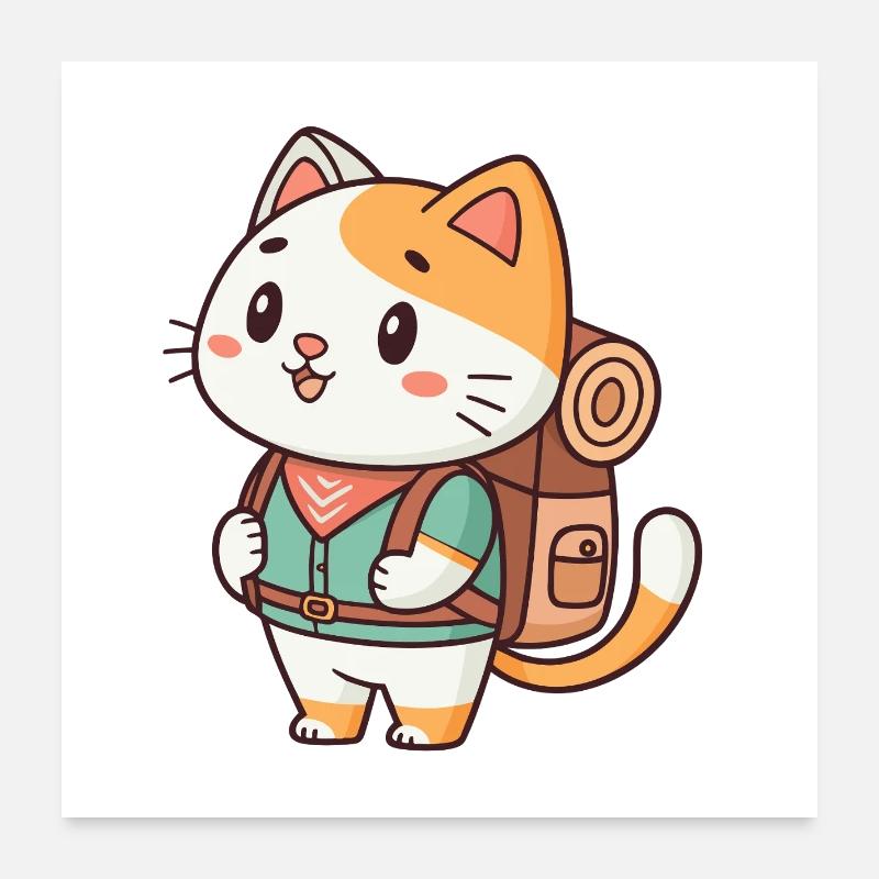 Backpacking Adventure Cat Poster 24" x 24" (60x60 cm)