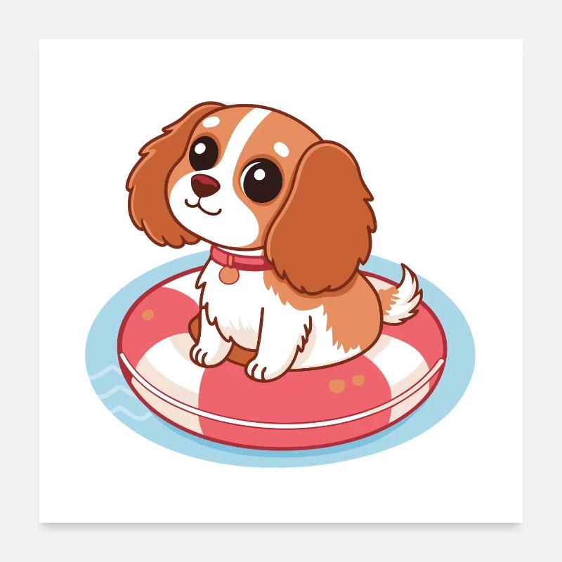Chiot Mignon sur Bouée Flottante Poster 60 x 60 cm