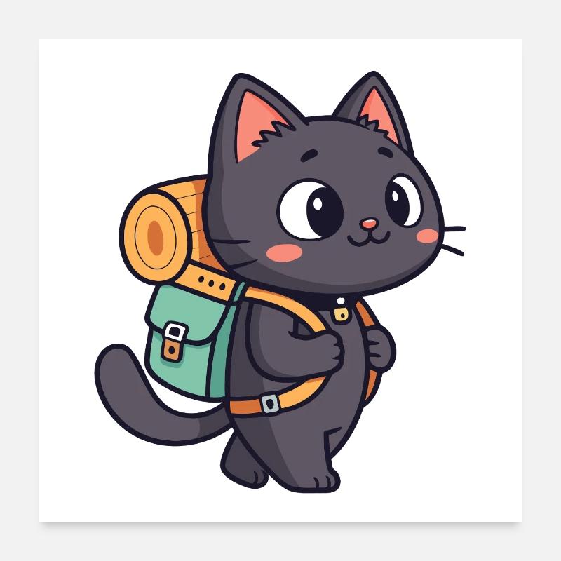 Chat randonneur avec sac à dos Poster 60 x 60 cm