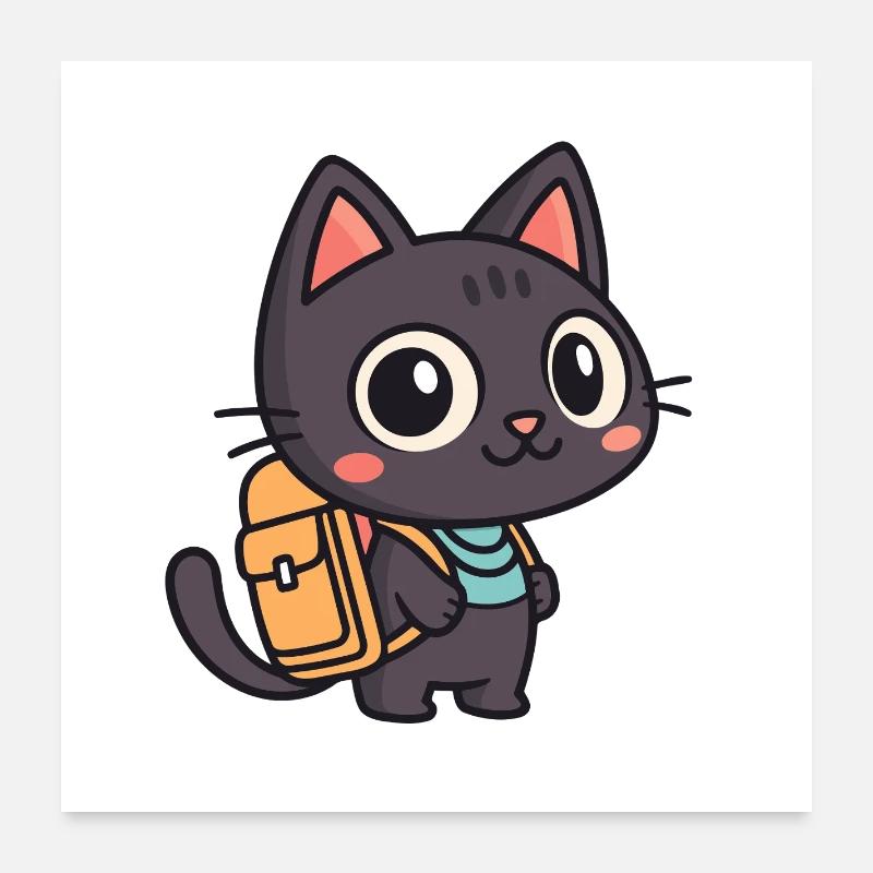 Chat explorateur mignon à cartable Poster 60 x 60 cm