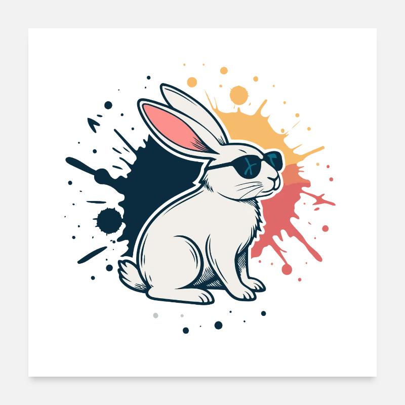 Lapin cool à lunettes et éclaboussures Poster 60 x 60 cm