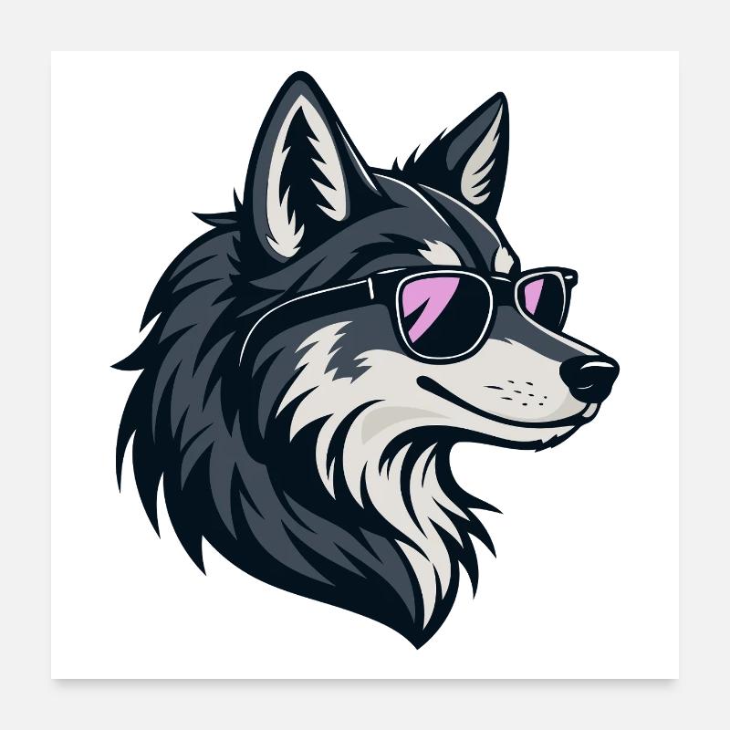 Loup chic avec lunettes roses Poster 60 x 60 cm