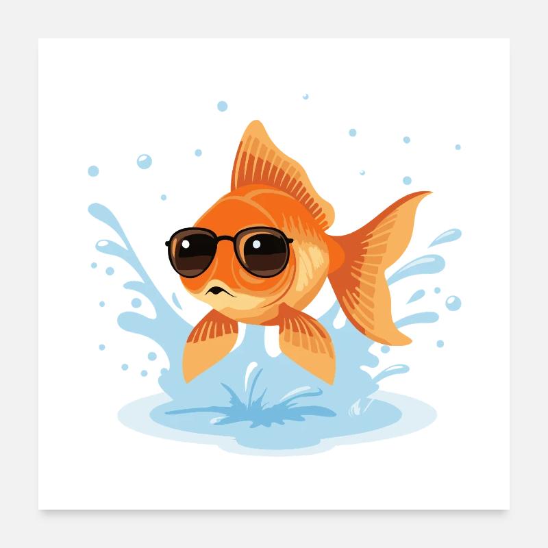 Golden Fish Summer Glasses Poster 24" x 24" (60x60 cm)