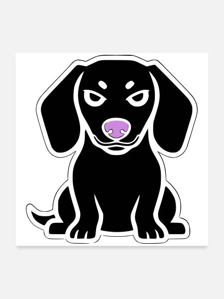 Dessin animé chiot teckel - Poster 60 x 60 cm - blanc - Devant