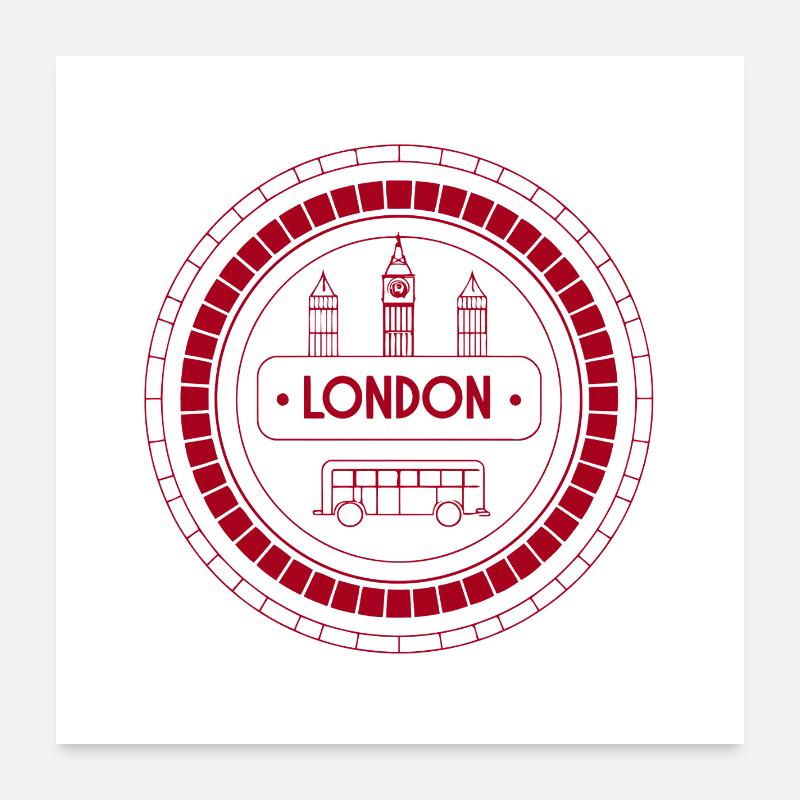Cercle rond Londres et bus Poster 60 x 60 cm