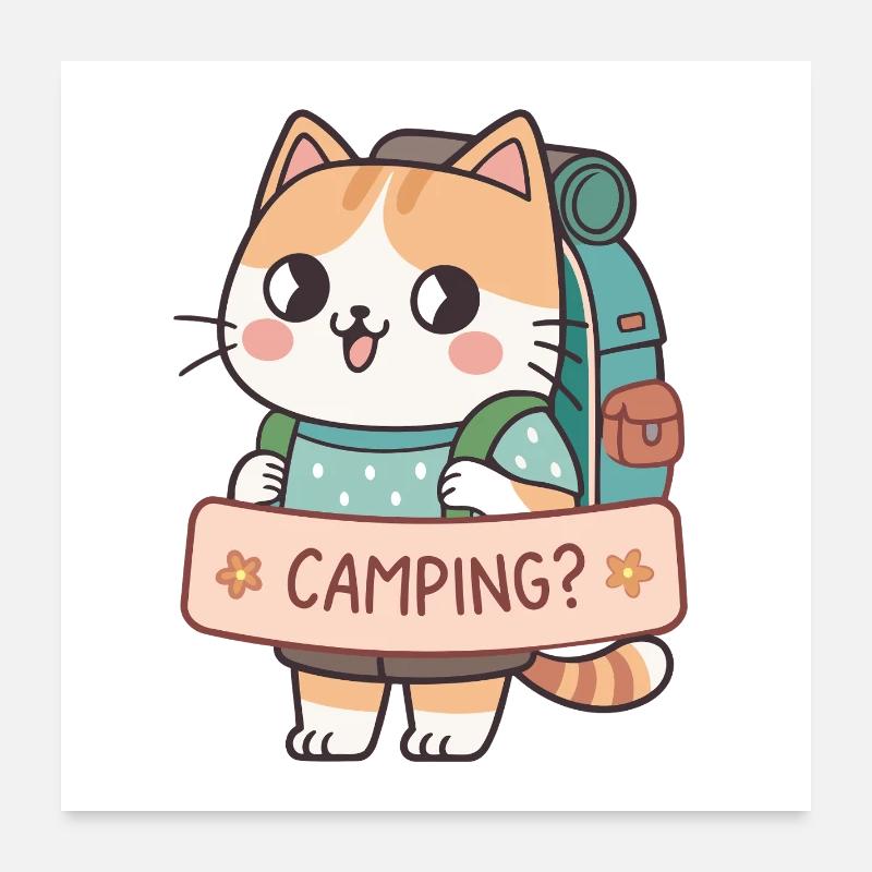 Kawaii Camper Cat Poster 60x60 cm