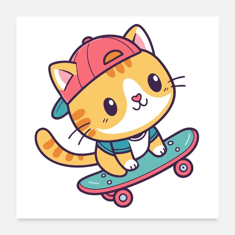Chat skate coloré Poster 60 x 60 cm