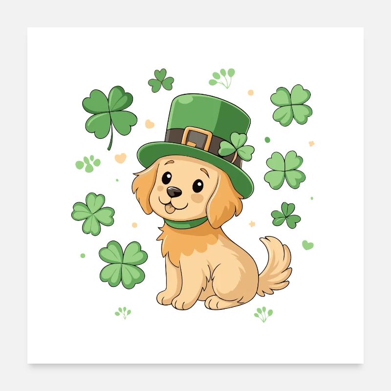 Chien Labrador Leprechaun et Trèfle Vert Poster 60 x 60 cm