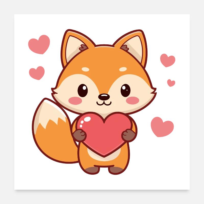 Fox Kawaii Herzen Poster 60x60 cm