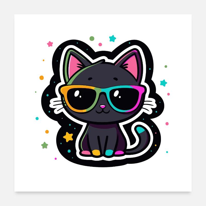 Chat noir lunettes arc-en-ciel Poster 60 x 60 cm