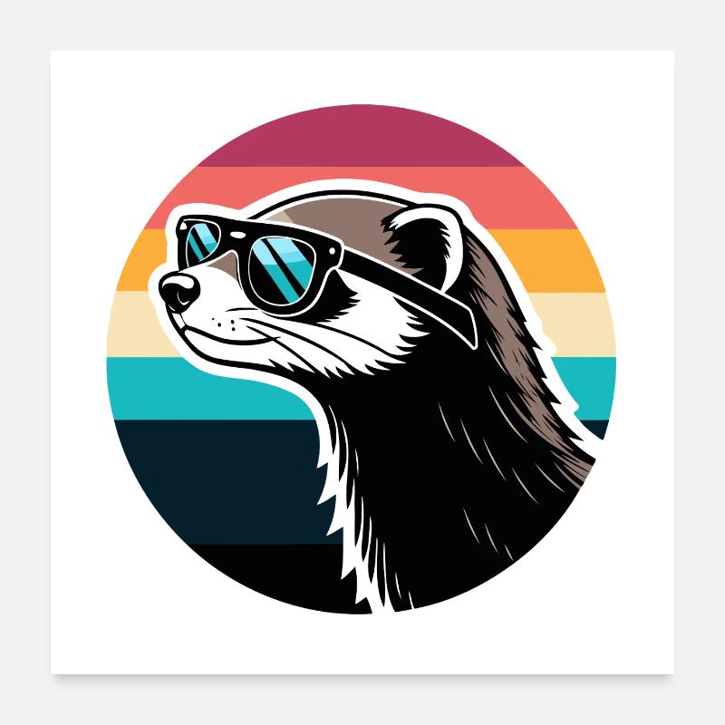 Frettchen-Silhouette Retro-Regenbogen Poster 60x60 cm