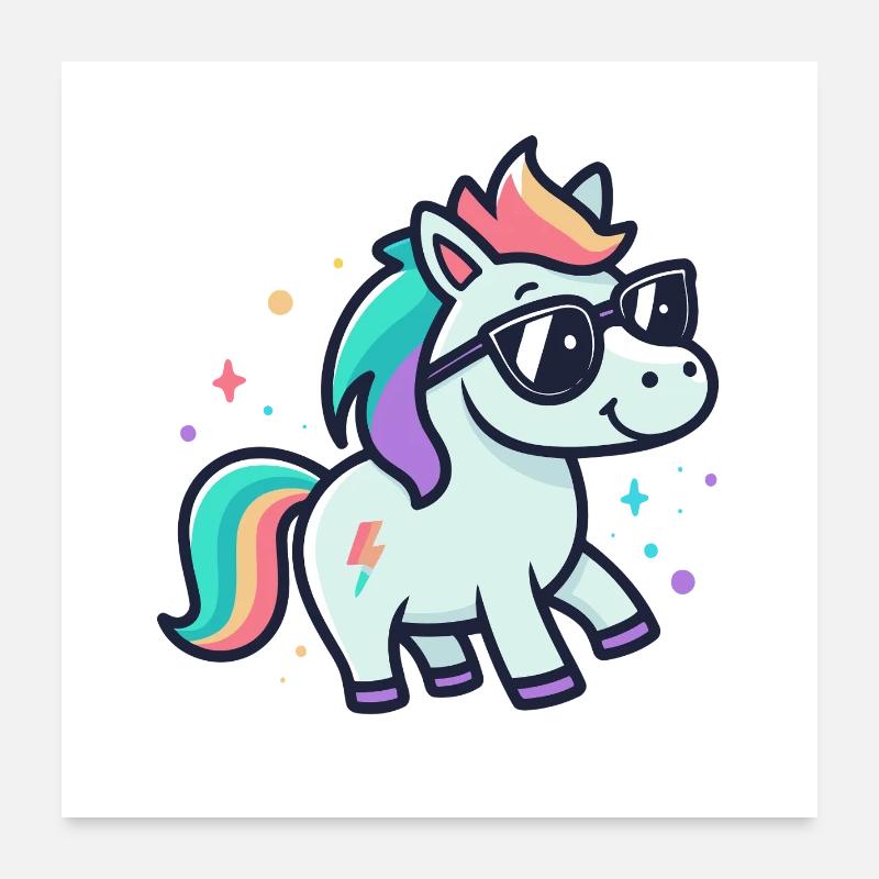 Regenbogen-Einhorn-Sonnenbrille Poster 60x60 cm