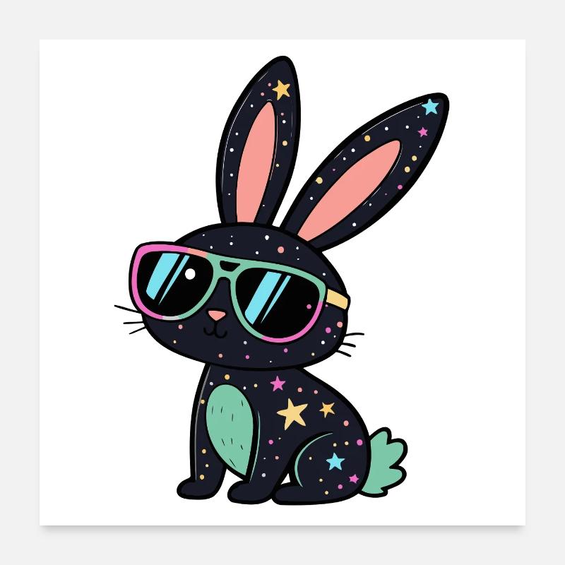 Galactic Rabbit Neon Glasses Poster 24" x 24" (60x60 cm)