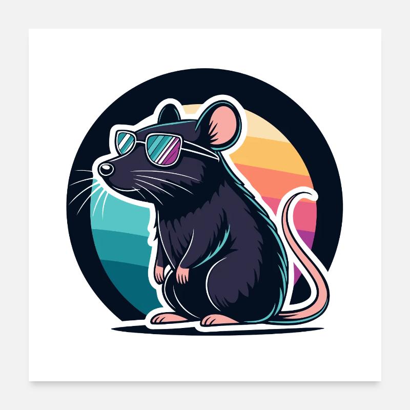 Souris chic au coucher arc en ciel retro Poster 60 x 60 cm