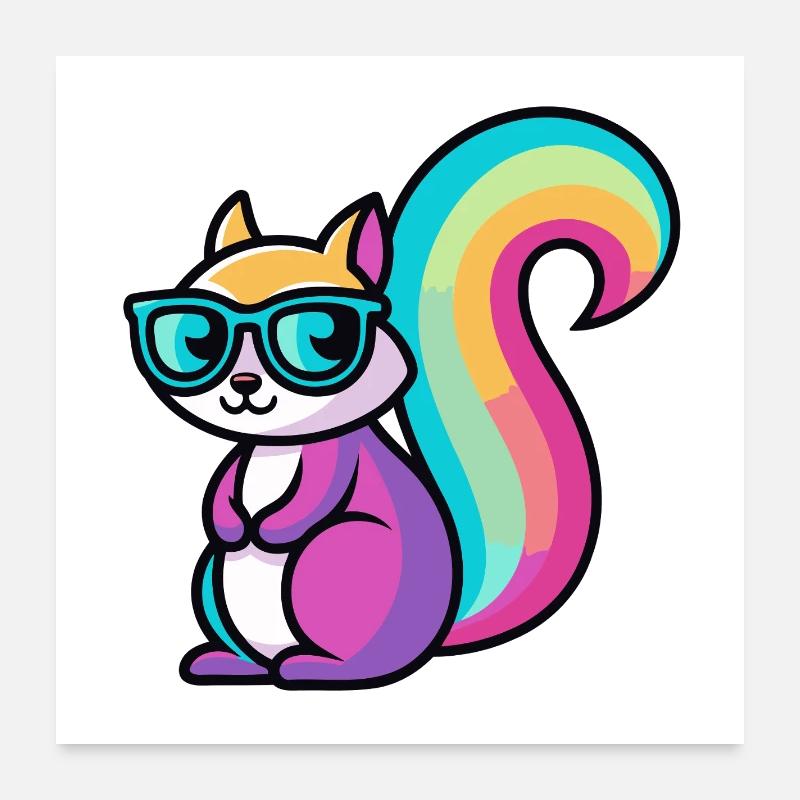Regenbogen-Eichhörnchen-Brille Poster 60x60 cm