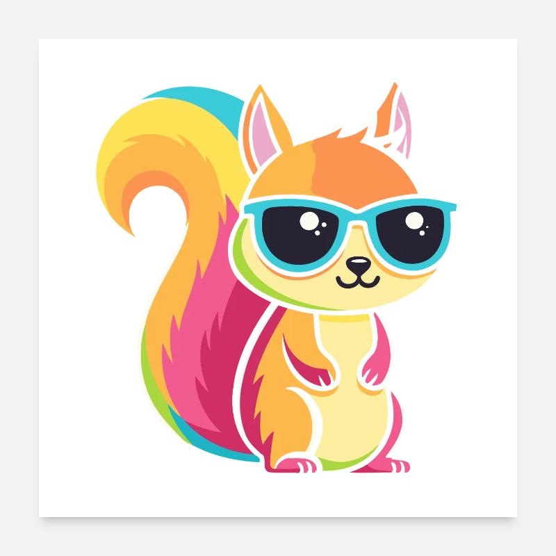 Regenbogen-Eichhörnchen mit Brille Poster 60x60 cm