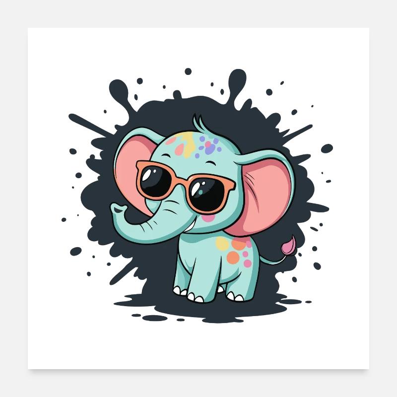 Pastel Elephant with Colorful Glasses Poster 24" x 24" (60x60 cm)