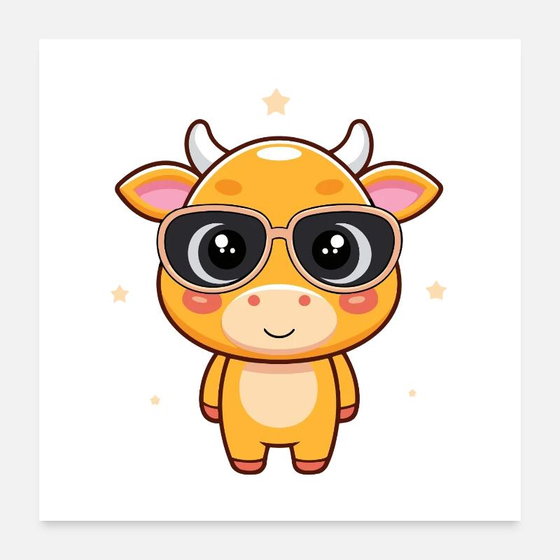 Vache chic avec lunettes noires Poster 60 x 60 cm