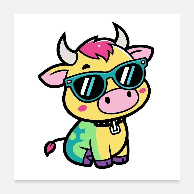 Vache audacieuse en lunettes colorées Poster 60 x 60 cm