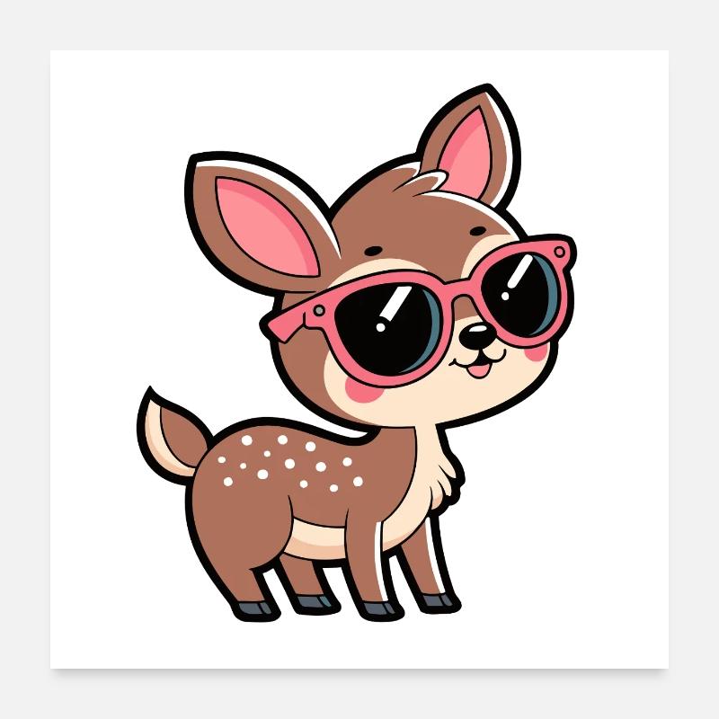 Biche chic lunettes roses Poster 60 x 60 cm
