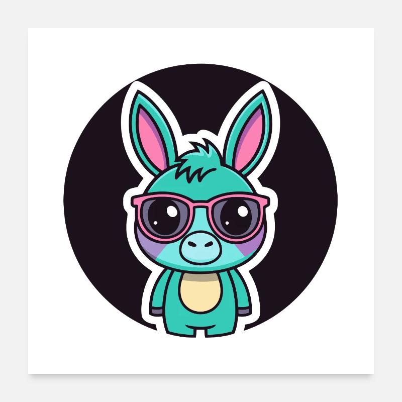 Petit Âne Turquoise Lunettes Fun Poster 60 x 60 cm