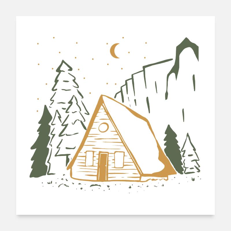 Moonlit Rustic Cabin Night Poster 24" x 24" (60x60 cm)